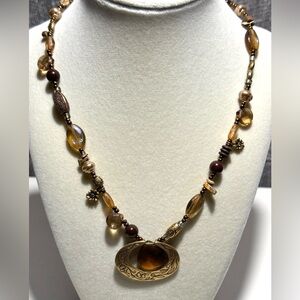 Premier Designs Antiqued Gold tone brown beaded necklace